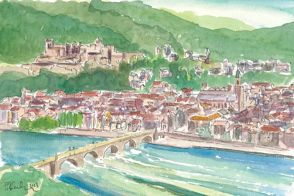 Markus & Martina Bleichner: Heidelberg Germany View Of City With Castle And River Neckar by Markus & Martina Bleichner