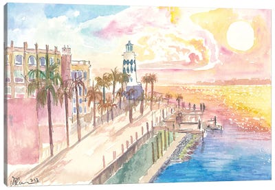 Marvellous Destin Florida Harborwalk View With Lighthouse And Sunset Canvas Art Print - Markus & Martina Bleichner