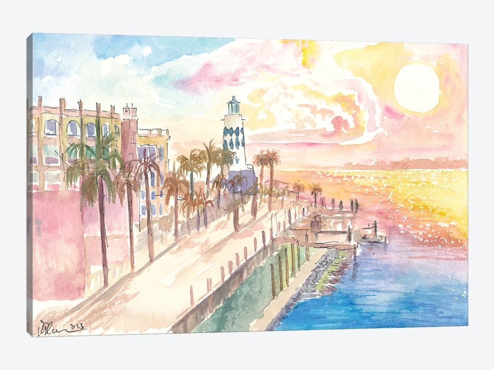 Marvellous Destin Florida Harborwalk View With Lighthouse And Sunset by Markus & Martina Bleichner 1-piece Canvas Print