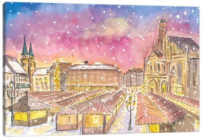 Christmas Market Nuremberg Germany Romantic Winter Night Canvas Art Print - Snow Art