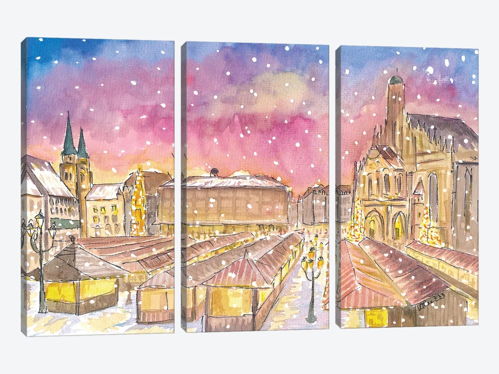Christmas Market Nuremberg Germany Romantic Winter Night by Markus & Martina Bleichner 3-piece Canvas Art Print