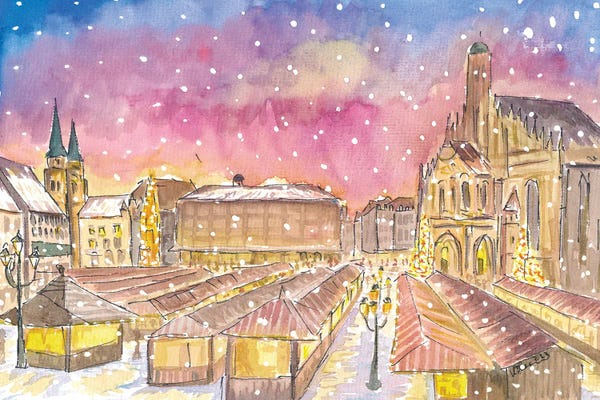 Snow: Christmas Market Nuremberg Germany Romantic Winter Night by Markus & Martina Bleichner