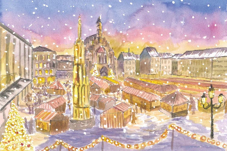 Christkindlesmarkt Nuremberg Germany Illuminated At Night by Markus & Martina Bleichner wall art