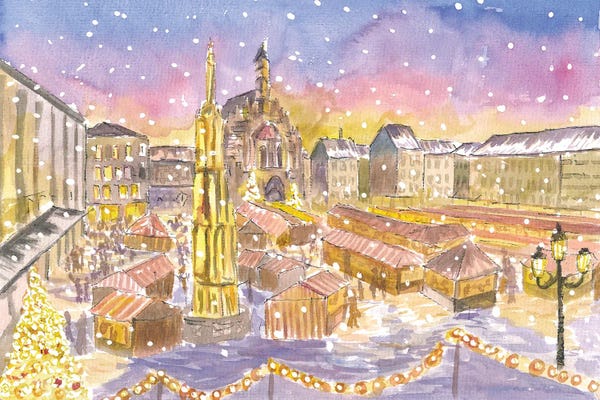 Scenes Of The Season: Christkindlesmarkt Nuremberg Germany Illuminated At Night by Markus & Martina Bleichner