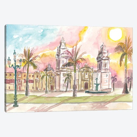 Lima Peru Watercolor Cityscape With Plaza Mayor Canvas Print #MMB1005} by Markus & Martina Bleichner Art Print