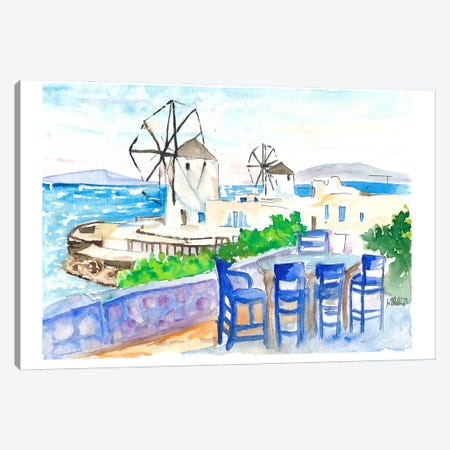 Whimsical Mykonos A Serene Seaside View With Windmills Canvas Print #MMB1007} by Markus & Martina Bleichner Canvas Art Print