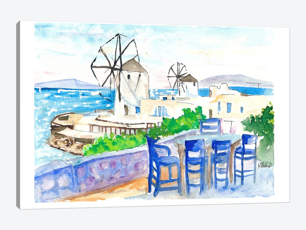 Whimsical Mykonos A Serene Seaside View With Windmills by Markus & Martina Bleichner 1-piece Art Print