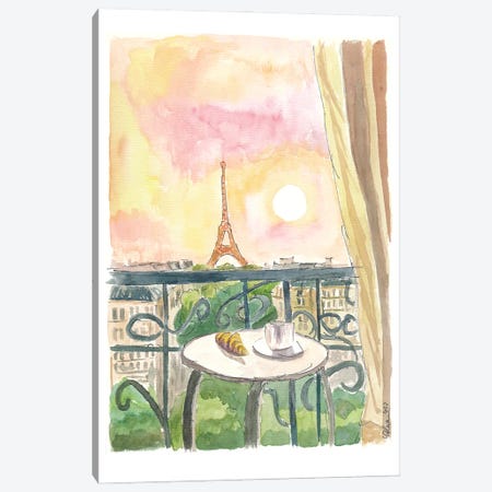 Paris France Balcony View With Croissant And Coffee Canvas Print #MMB1009} by Markus & Martina Bleichner Canvas Art