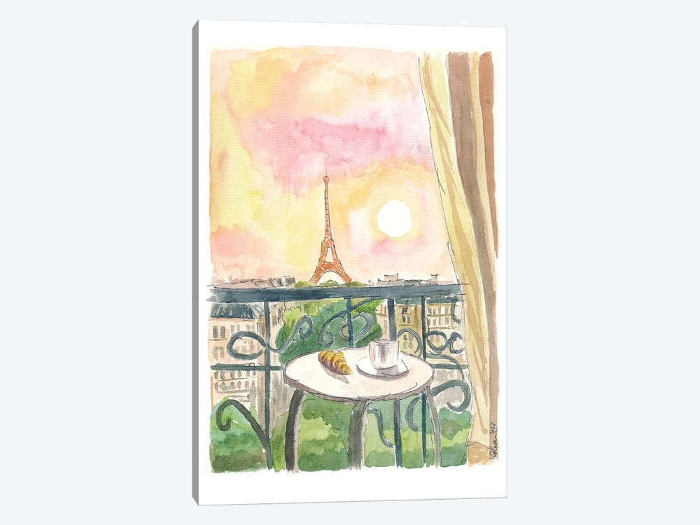 Paris France Balcony View With Croissant And Coffee by Markus & Martina Bleichner 1-piece Canvas Print