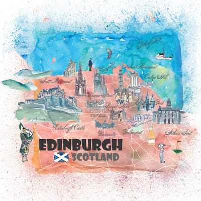 Edinburgh Scotland Illustrated Map by Markus & Martina Bleichner multi panel art