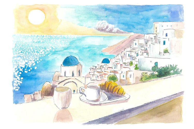 Majestic Santorini - A Serene Sunset Overlooking Turquoise Waters And Iconic Blue Domes