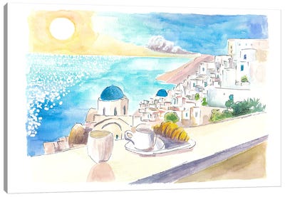 Majestic Santorini - A Serene Sunset Overlooking Turquoise Waters And Iconic Blue Domes Canvas Art Print - Markus & Martina Bleichner
