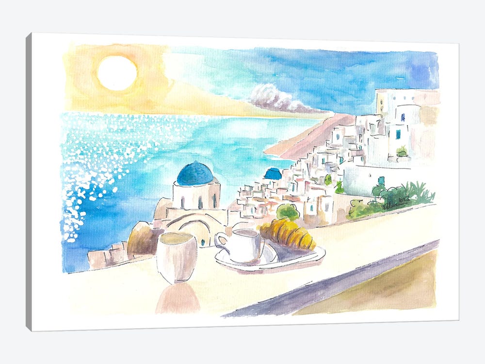 Majestic Santorini - A Serene Sunset Overlooking Turquoise Waters And Iconic Blue Domes by Markus & Martina Bleichner 1-piece Canvas Wall Art