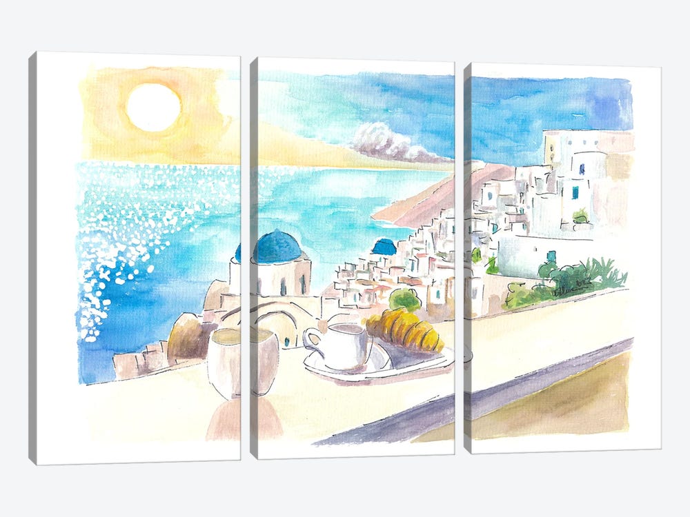 Majestic Santorini - A Serene Sunset Overlooking Turquoise Waters And Iconic Blue Domes by Markus & Martina Bleichner 3-piece Canvas Art
