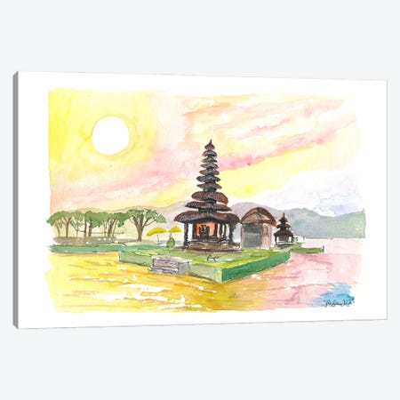 Bali Fascinating Pura Bratan Temple With Sun Over The Lake Canvas Print #MMB1012} by Markus & Martina Bleichner Canvas Print