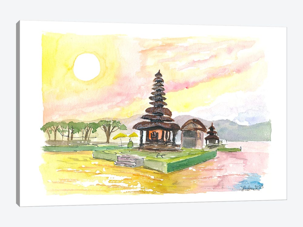 Bali Fascinating Pura Bratan Temple With Sun Over The Lake by Markus & Martina Bleichner 1-piece Art Print