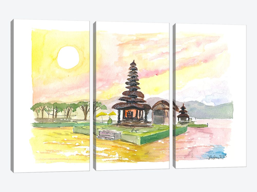 Bali Fascinating Pura Bratan Temple With Sun Over The Lake by Markus & Martina Bleichner 3-piece Art Print