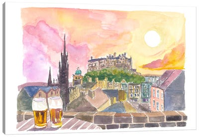 Beautiful Edinburgh Scotland Historic Center And Castle Viewpoint Canvas Art Print - Edinburgh