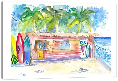 Tropical Dreams At The Beach Bar Under Palms Canvas Art Print - Markus & Martina Bleichner