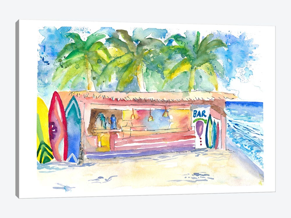 Tropical Dreams At The Beach Bar Under Palms by Markus & Martina Bleichner 1-piece Canvas Art Print