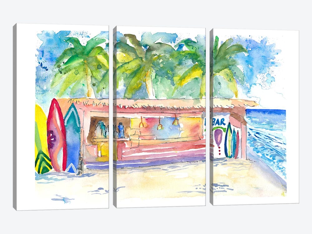 Tropical Dreams At The Beach Bar Under Palms by Markus & Martina Bleichner 3-piece Canvas Art Print