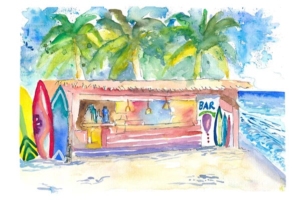 Fine Art Print: Tropical Dreams At The Beach Bar Under Palms by Markus & Martina Bleichner
