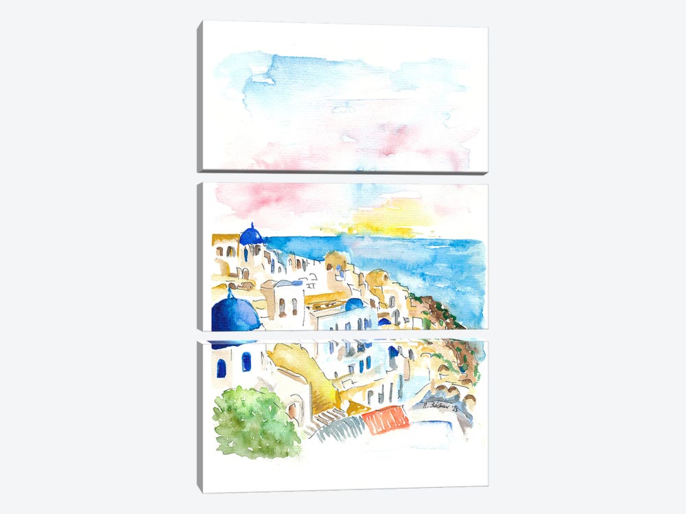 Santorini Oia Blue Domes And The Sea by Markus & Martina Bleichner 3-piece Canvas Art