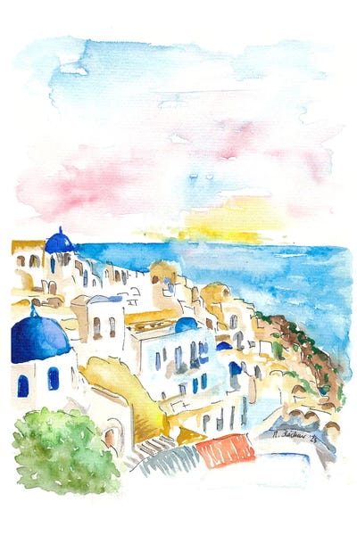 Markus & Martina Bleichner: Santorini Oia Blue Domes And The Sea by Markus & Martina Bleichner