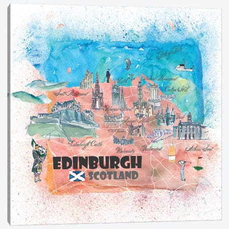 Edinburgh Scotland Illustrated Map Canvas Print #MMB101} by Markus & Martina Bleichner Canvas Artwork