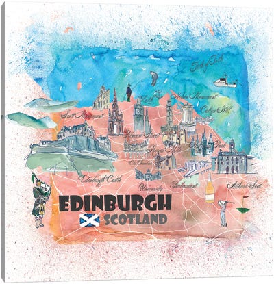 Edinburgh Scotland Illustrated Map Canvas Art Print - Edinburgh