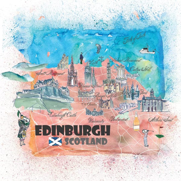 Kids Map Art: Edinburgh Scotland Illustrated Map by Markus & Martina Bleichner