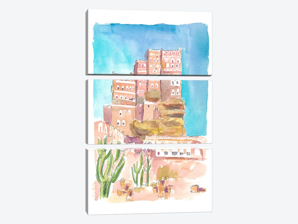 Dar Al-Hajar Historic Rock Palace Near Sanaa Yemen by Markus & Martina Bleichner 3-piece Canvas Print