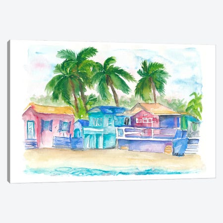 Colorful Tropical Houses At The Caribbean Dream Beach Island Canvas Print #MMB1026} by Markus & Martina Bleichner Canvas Print