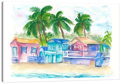 Colorful Tropical Houses At The Caribbean Dream Beach Island Canvas Art Print - Island Art