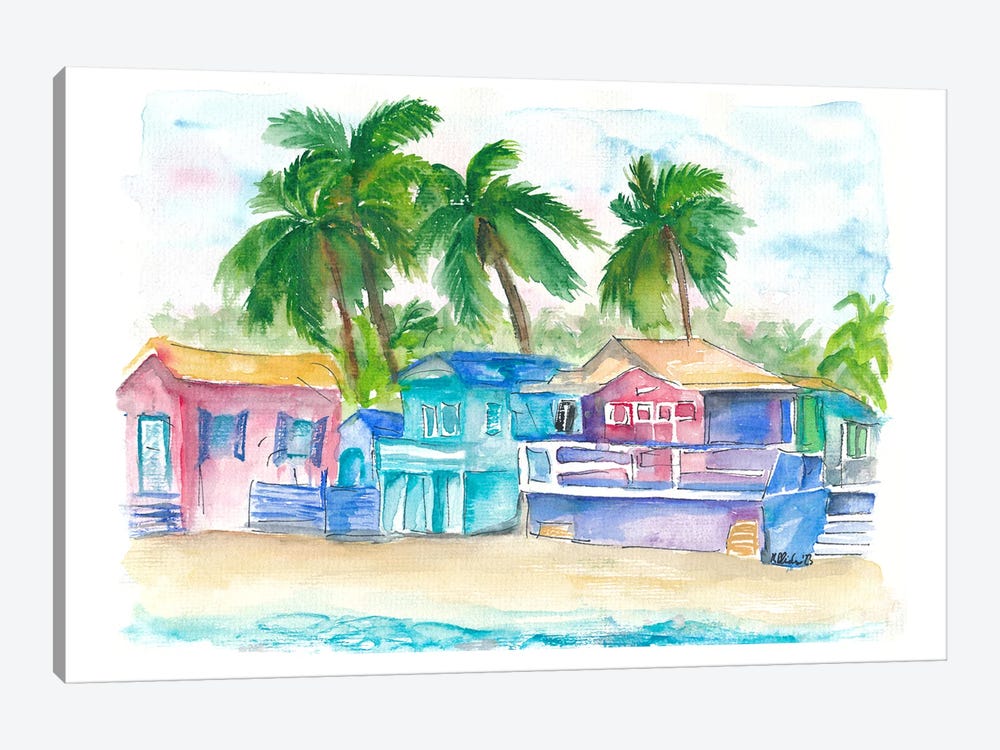 Colorful Tropical Houses At The Caribbean Dream Beach Island by Markus & Martina Bleichner 1-piece Canvas Artwork