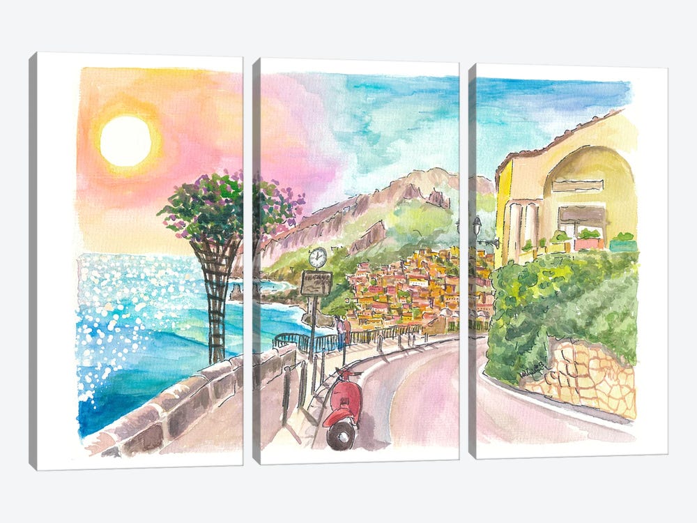 Positano On The Amalfi Coast A Dream Ready For Your Discoveries by Markus & Martina Bleichner 3-piece Canvas Art Print
