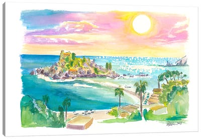 Isola Bella Taormina Sicily Panoramic View Canvas Art Print - Markus & Martina Bleichner
