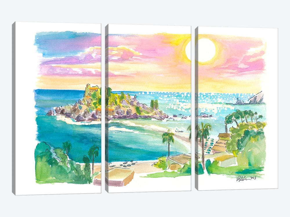 Isola Bella Taormina Sicily Panoramic View by Markus & Martina Bleichner 3-piece Canvas Art Print