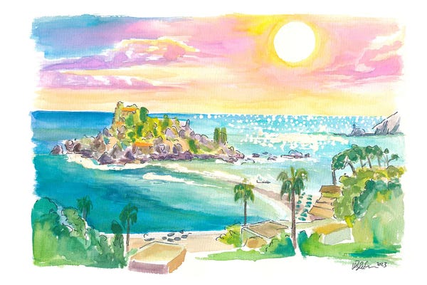 Markus & Martina Bleichner: Isola Bella Taormina Sicily Panoramic View by Markus & Martina Bleichner