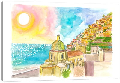 Positano And The Endless Sea On The Amalfi Coast Canvas Art Print - Amalfi Coast Art