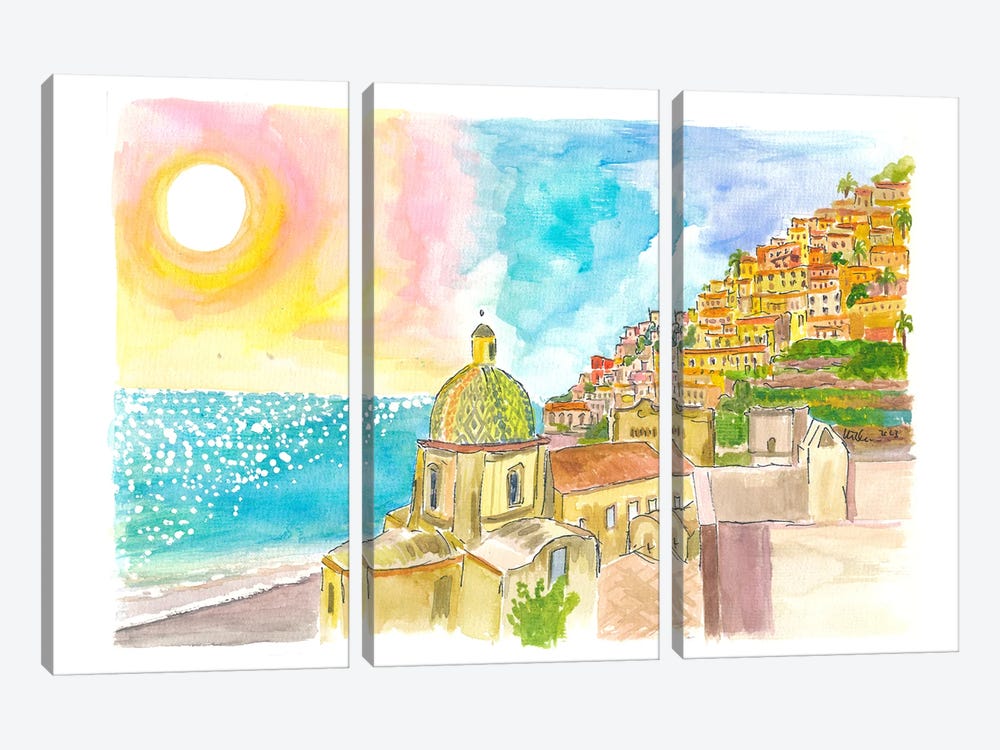 Positano And The Endless Sea On The Amalfi Coast by Markus & Martina Bleichner 3-piece Art Print