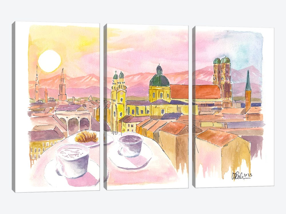 Munich Breakfast With Rooftop Vibes And Historic Center View by Markus & Martina Bleichner 3-piece Canvas Artwork
