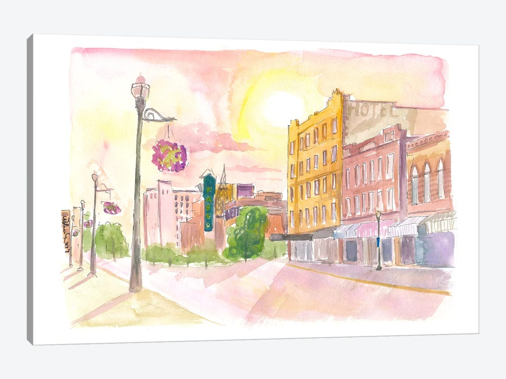 Sunset In Fargo Noth Dakota Historic Main Street by Markus & Martina Bleichner 1-piece Canvas Artwork