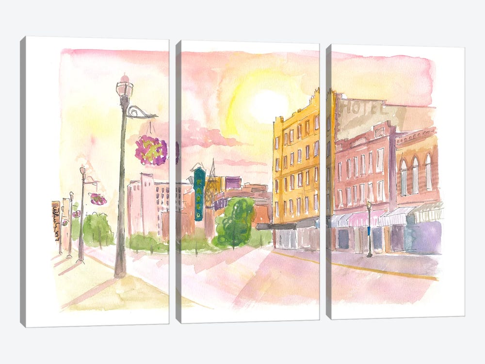 Sunset In Fargo Noth Dakota Historic Main Street by Markus & Martina Bleichner 3-piece Canvas Wall Art