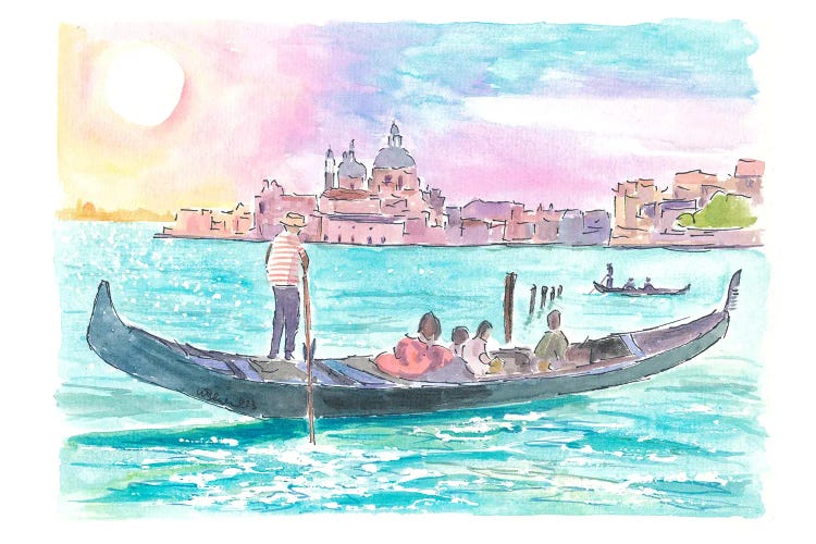 Romantic Gondola Ride Into Venice's Grand Canal With Light Dancing On The Water