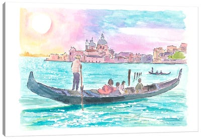 Romantic Gondola Ride Into Venice's Grand Canal With Light Dancing On The Water Canvas Art Print - Veneto Art