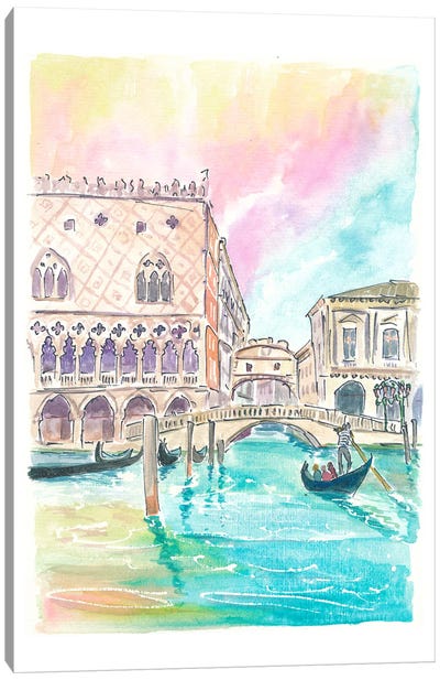 Famous Bridge Of Sighs In Venice Scene From Water Canvas Art Print - Urban River, Lake & Waterfront Art