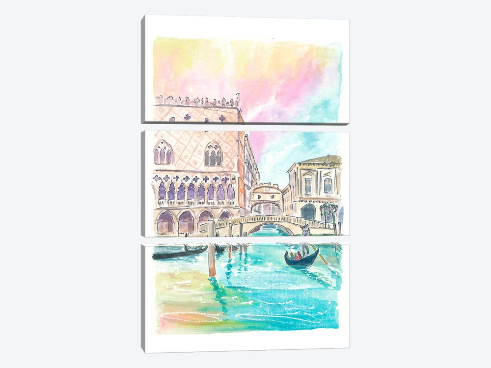 Famous Bridge Of Sighs In Venice Scene From Water by Markus & Martina Bleichner 3-piece Canvas Art