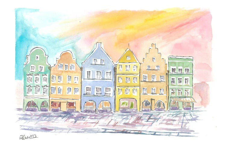 Typical Bavarian Colorful Gothic Old Town Houses