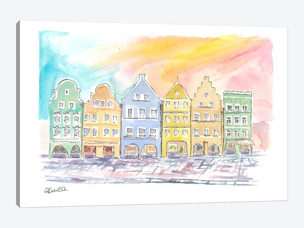 Typical Bavarian Colorful Gothic Old Town Houses by Markus & Martina Bleichner 1-piece Canvas Artwork